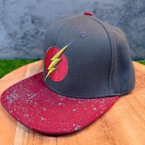 DC Comics The Flash Snapback Hat Grey Red Splatter Brim Mens Adjustable Cap